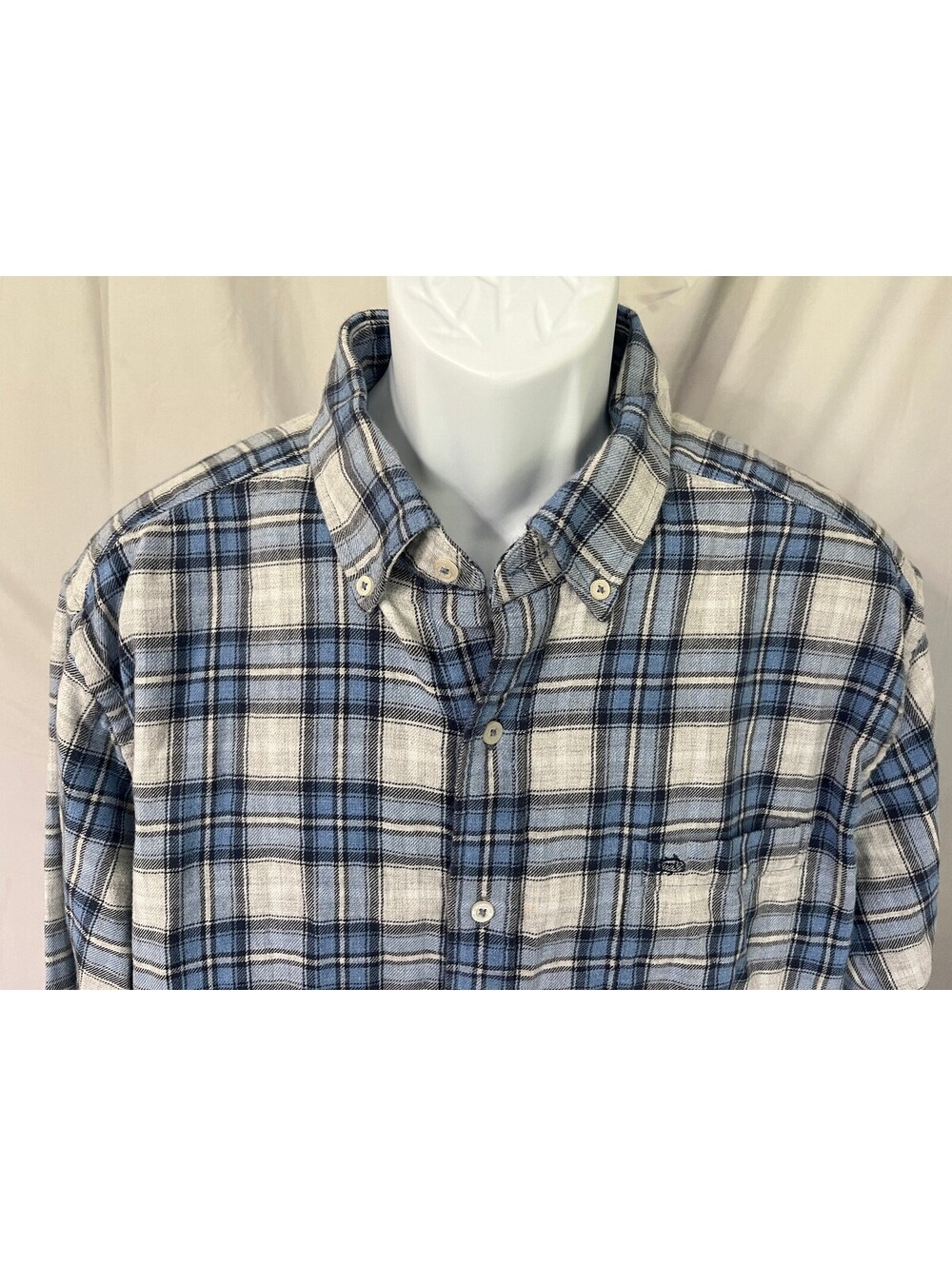 Southern Tide Men's Blue Gray White Plaid Flannel l/s Shirt XL EUC